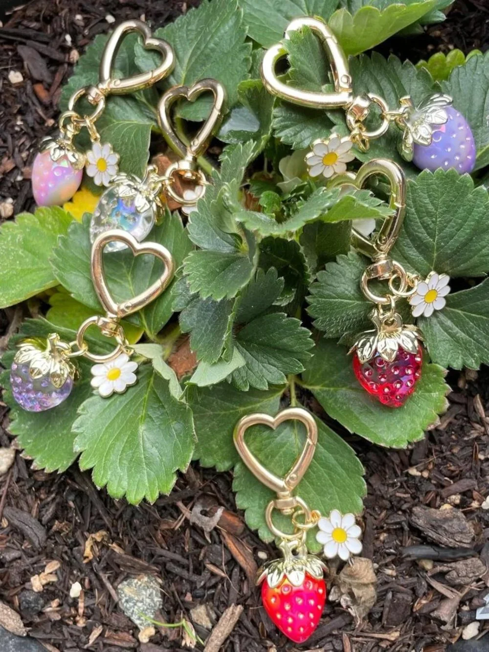 Adorable Strawberry Heart Keychain Bag Charm - Cute Purse Accessory for Women